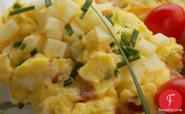 Green Garlic and Ham Scrambled Eggs with Cheese