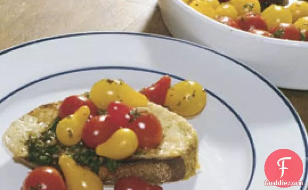 Marinated Cherry Tomatoes Over Warm Provolone Garlic Bread