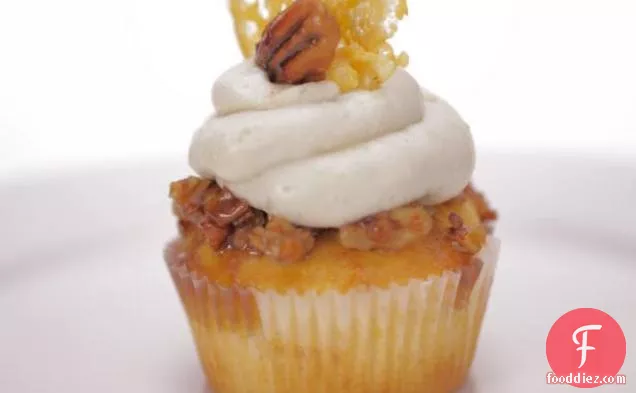 Sharp Cheddar Cupcakes with Candied Pecan Topping and Honey Blue Cheese Frosting