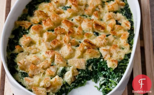 Baby Spinach and Garlic Bread Pudding