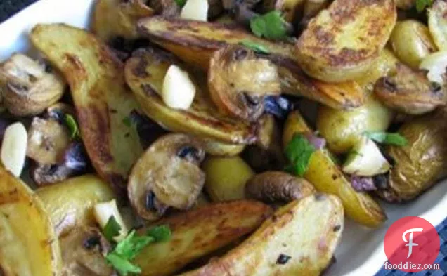 Roasted Fingerling Potatoes, Mushrooms, Red Onions And Garlic