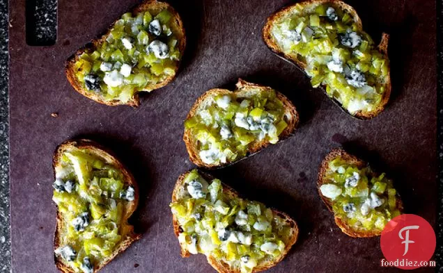 Leek Toasts With Blue Cheese