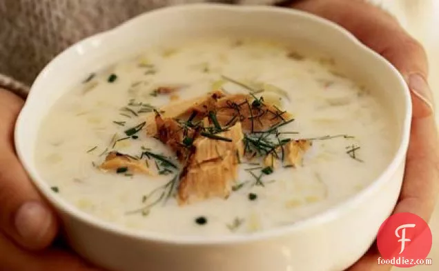 Leek and Fennel Chowder with Smoked Salmon
