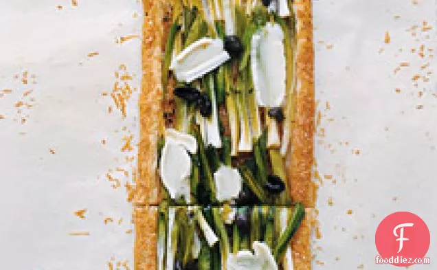 Leek And Olive Tart With Two Cheeses