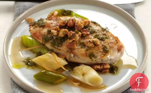 Chicken Breasts with Walnuts, Leeks and Candied Lemon