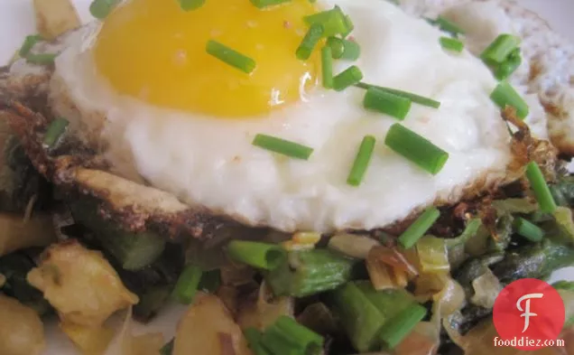 Asparagus Potato Leek Hash (It's Vegan Until you put an Egg on Top)