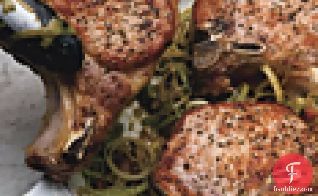 Pork Chops with Leeks in Mustard Sauce