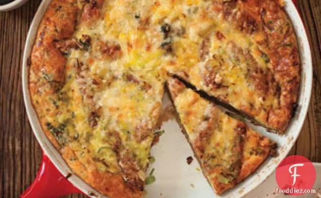 आलू, सॉसेज, और पालक नाश्ता पुलाव