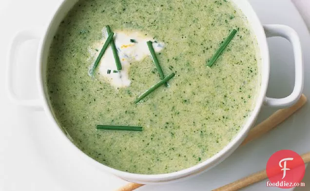 Broccoli-Leek Soup with Lemon-Chive Cream