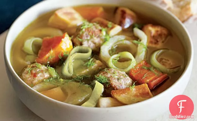 Caramelized Vegetable and Meatball Soup