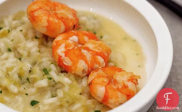 Prawns With A Leek And Mozzarella Risotto