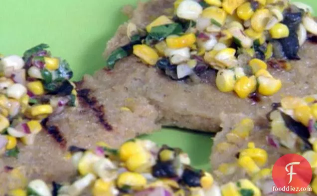 Grilled Grit Cakes with Grilled Corn and Grilled Corn-Green Chile Relish