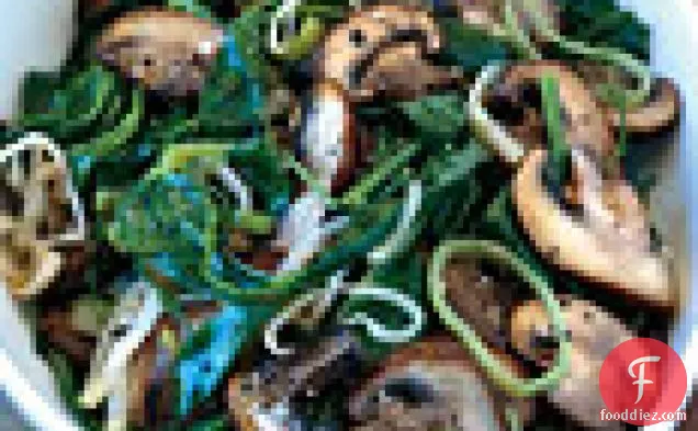 Pea Tendrils with Crimini Mushrooms and Leeks