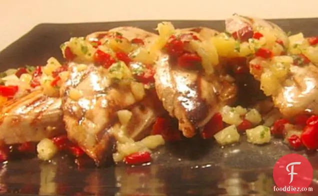 Yogurt Grilled Chicken Breast with Pineapple Roasted Red Pepper Salsa