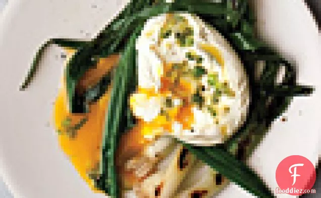 Seared Scallions with Poached Eggs