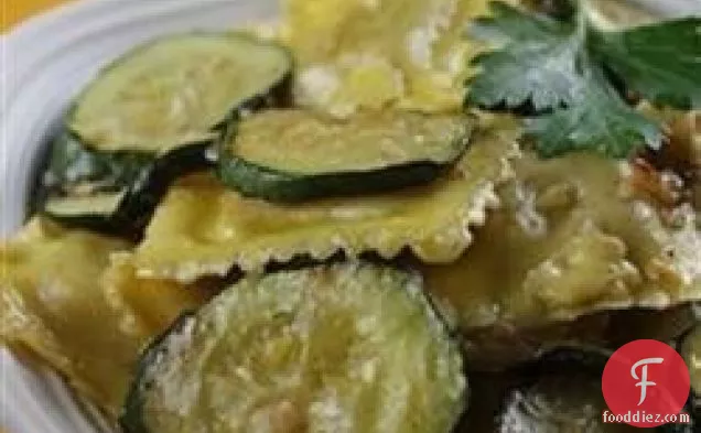 Zucchini with Mushroom Ravioli in Truffle Butter Sauce
