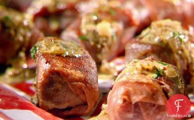 Prosciutto-Wrapped Beef Cubes with Mustard Pan Sauce