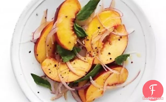 Peaches, Basil, And Red Onion