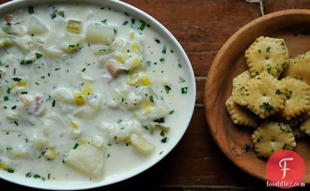 Three Onion Chowder With Parsleyed Oyster Crackers