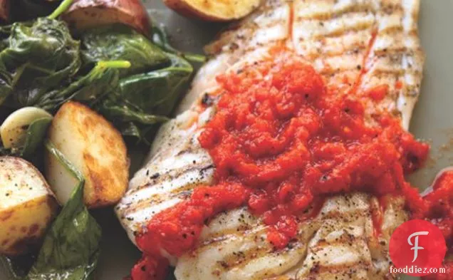 Grilled Mahimahi With Red Pepper Sauce