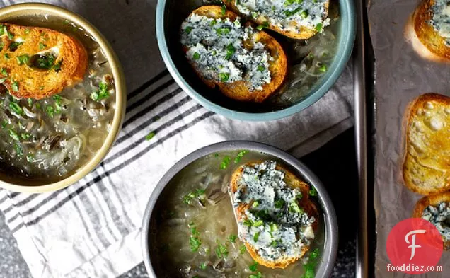 Vidalia Onion Soup With Wild Rice And Blue Cheese