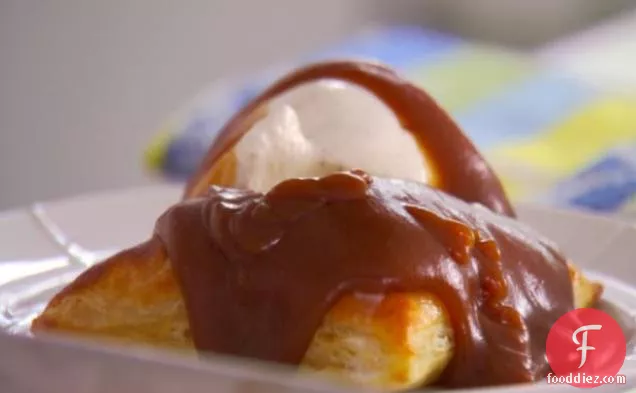 Apple Turnovers with Caramel Sauce and Ice Cream