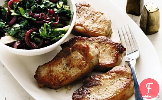 Pork Chops with Escarole and Balsamic Onions