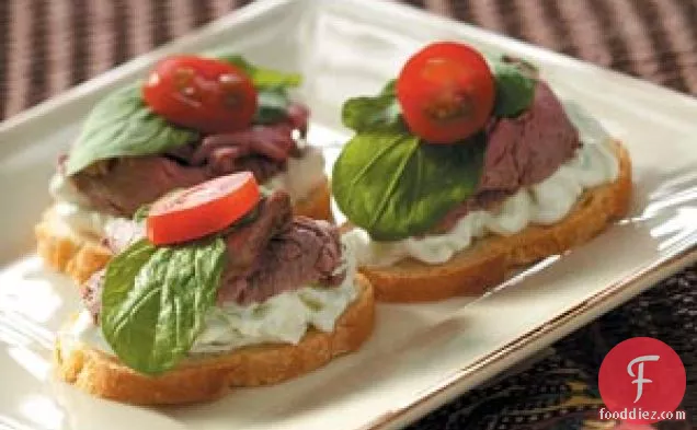 Beef Canapes with Cucumber Sauce
