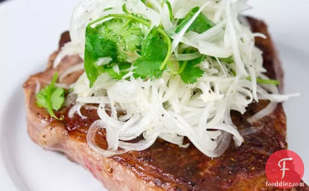 Sous Vide Porterhouse With Tamed Onion Salad