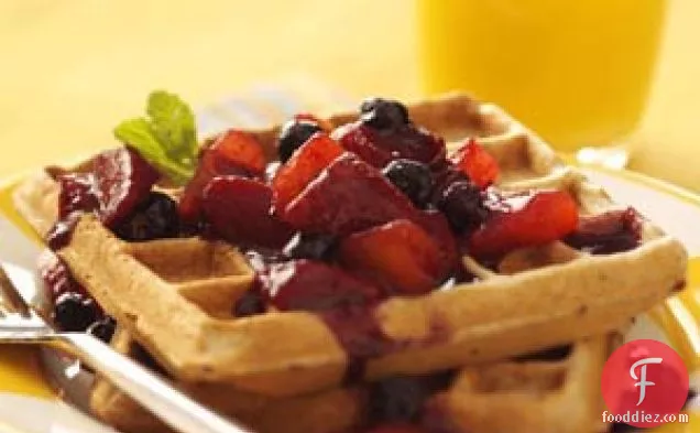 Waffles with Peach-Berry Compote