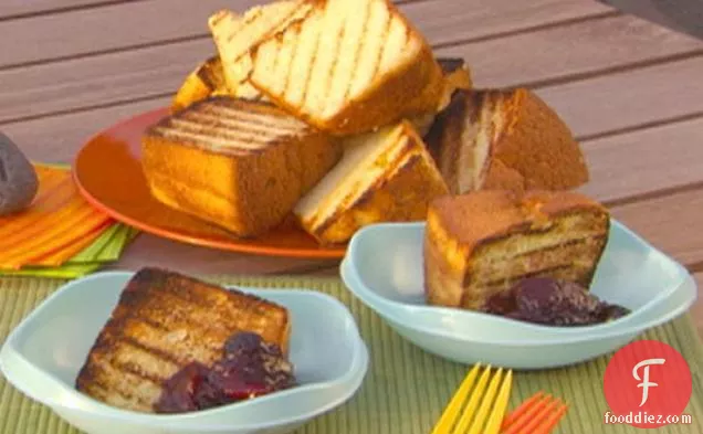 Grilled Sponge Cake with Peach and Cherry Compote