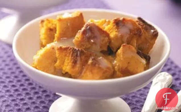Pumpkin Bread Pudding with White Chocolate Sauce