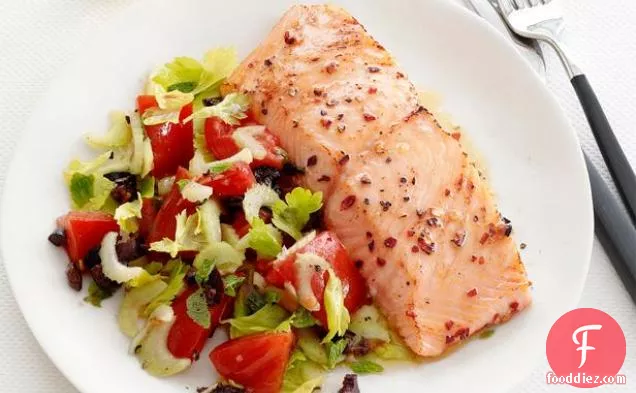 Salmon With Warm Tomato-Olive Salad