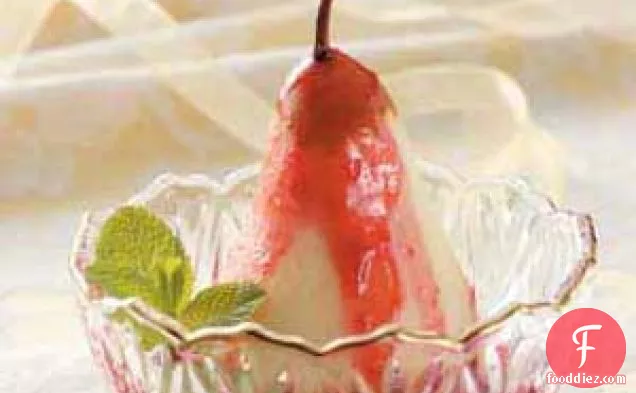 Poached Pears in Raspberry Sauce