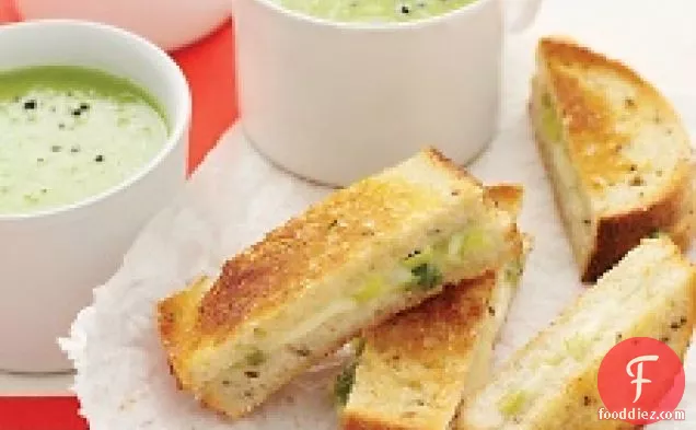 Green-pea Soup With Cheddar-scallion Panini