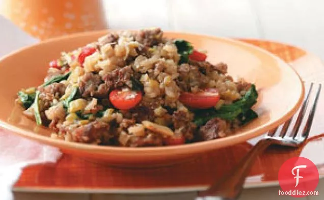 Sausage Risotto with Spinach and Tomatoes