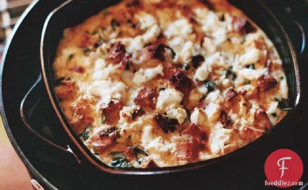 Spring Onion and Goat Cheese Bread Pudding