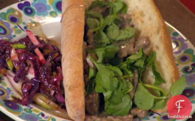 Sliced Steak Stroganoff in French Bread and Dill Relish Dressed Salad