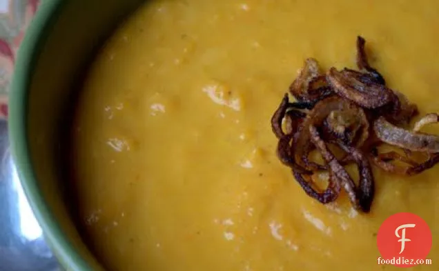 Curried Carrot & Apple Soup With Fried Shallots