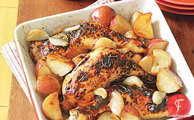 Roasted Chicken with Potatoes and Shallots