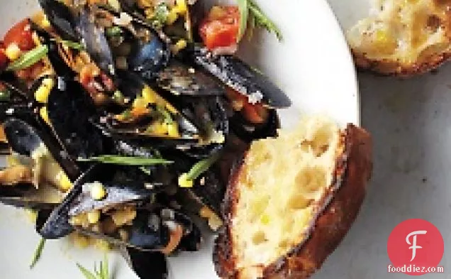 Mussels With Corn, Cherry Tomatoes, And Tarragon