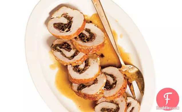 Braised Turkey Roulade with Pancetta, Shallots, and Porcini Gravy