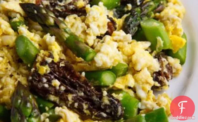 Scrambled Eggs With Ramps, Asparagus And Morel Mushrooms