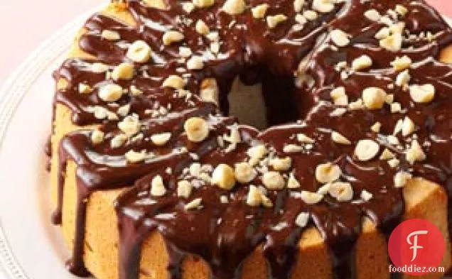 Mocha-Hazelnut Glazed Angel Food Cake