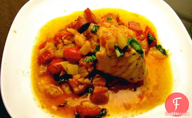 Molly Stevens’ Braised Monkfish with Cherry Tomatoes & Basil