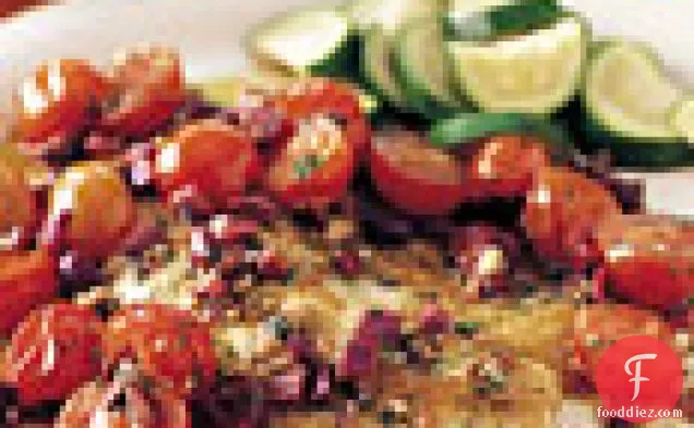 जैतून और चेरी टमाटर के साथ मसालेदार तली हुई मछली