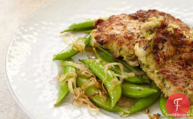Chicken Thighs with Garlicky Crumbs and Snap Peas