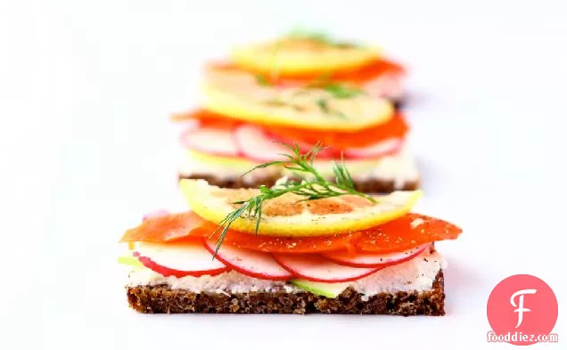 Smørrebrød: Salmon, Radish And Apple Open-faced Sandwich
