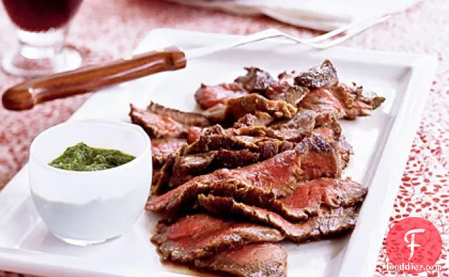 Cumin-Pepper Flank Steak with Horseradish Herb Sauce