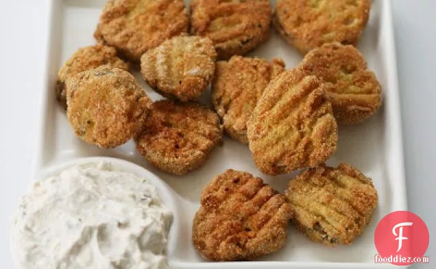 Fried Pickle Chips With Zippy Feta Dipping Sauce